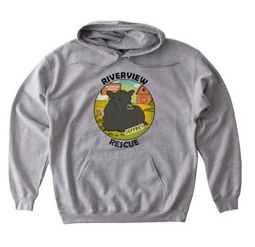 Grey pullover hoodie with the Jeffrey design